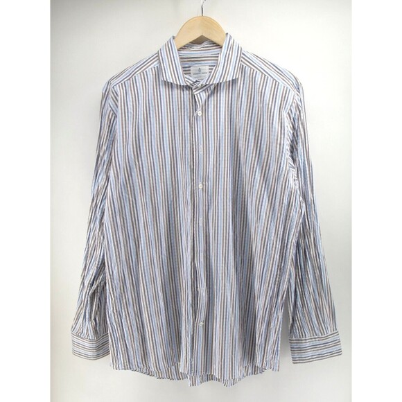 Emanuel Berg‎ Men's Modern Fit Button up Dress Shirt Seersucker size XL - Picture 1 of 9